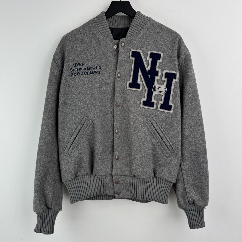 VTG Albion Letterman Jacket Mens L Gray Wool NH LADWP Science Bowl 2002 Champ US